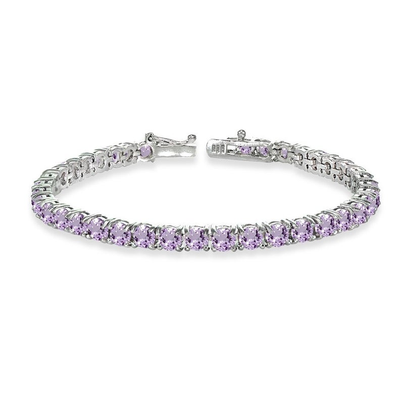 B. BRILLIANT Sterling Silver 4mm Amethyst Round-cut Tennis Bracelet for Women - Image 1